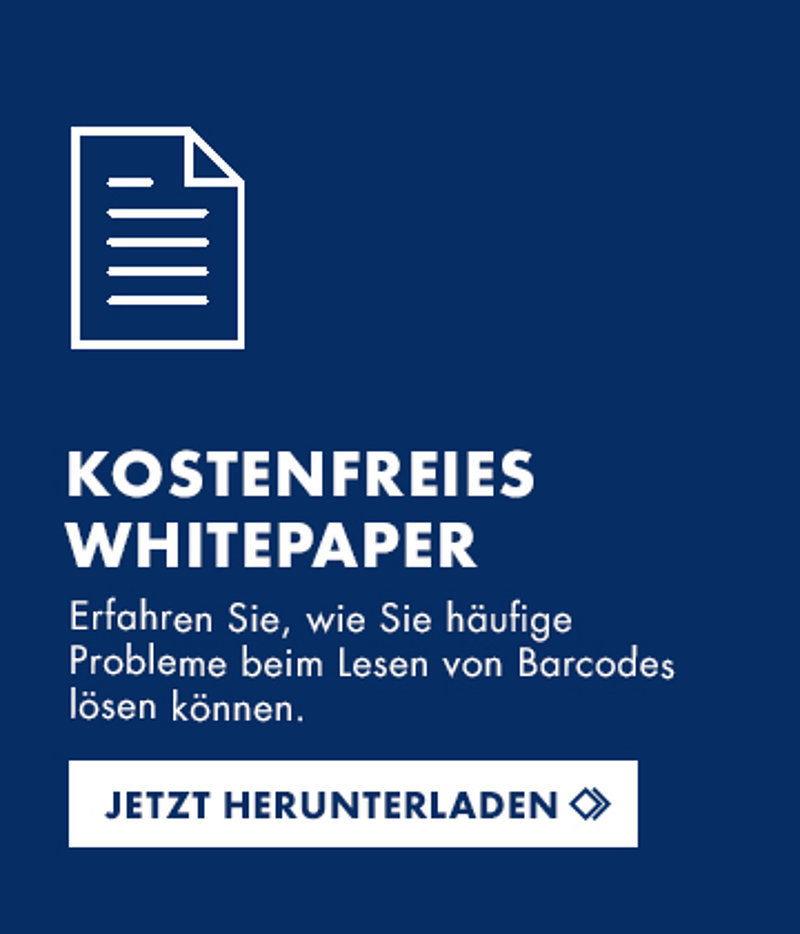 Hinweis auf kostenfreies Whitepaper "Wie Sie häufige Probleme beim Lesen von Barcodes lösen können."