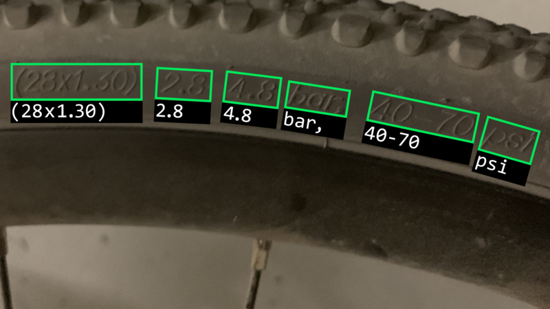 Numbers on a tire are found correctly