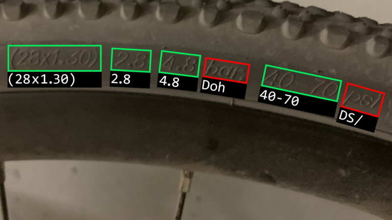Numbers on a tire are not found correctly