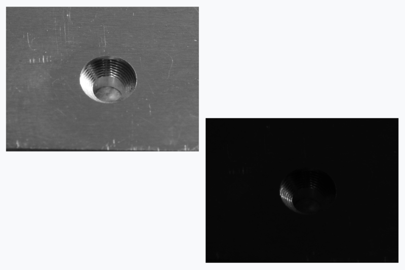 Bore hole illuminated with short and long pulse 