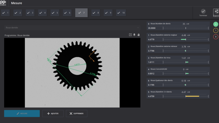 Machine vision sofware GUI Measuring process